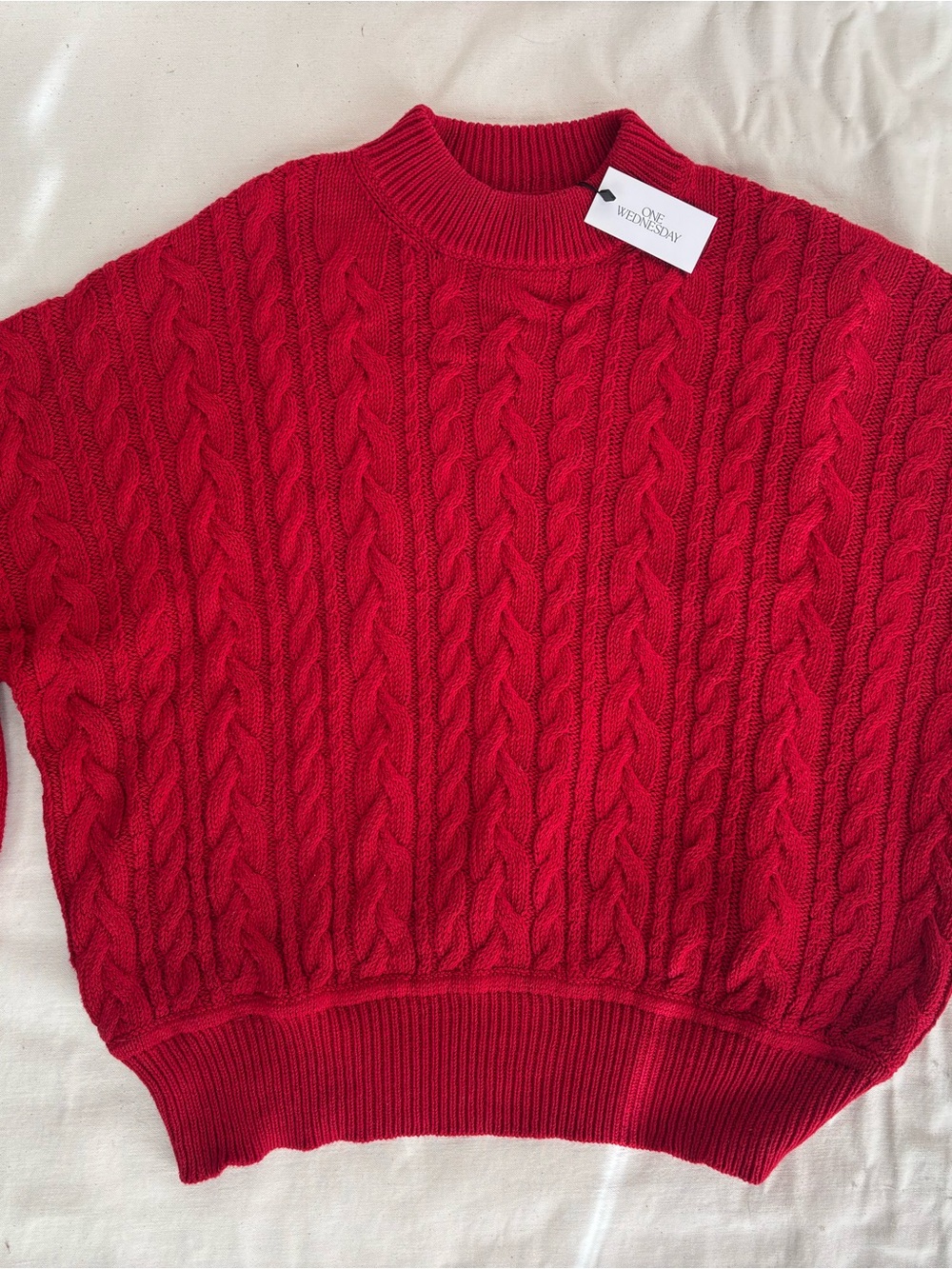NWT One Wednesday Red Cable Knit Sweater - Picture 2 of 7